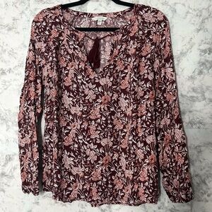 Lucky Brand Burgundy Floral Blouse